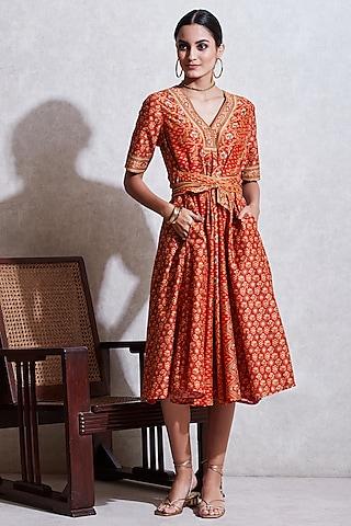 rust orange & beige floral kurta