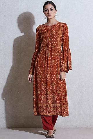 rust orange & beige kurta with pants