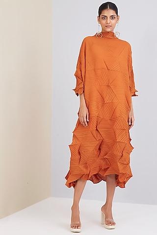rust orange 3d pleated dress