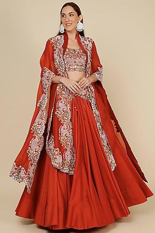 rust orange chanderi lehenga set