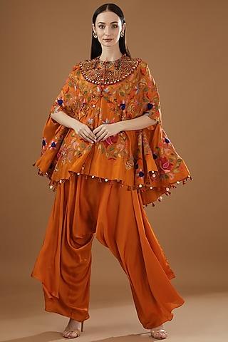 rust orange dupion cape set