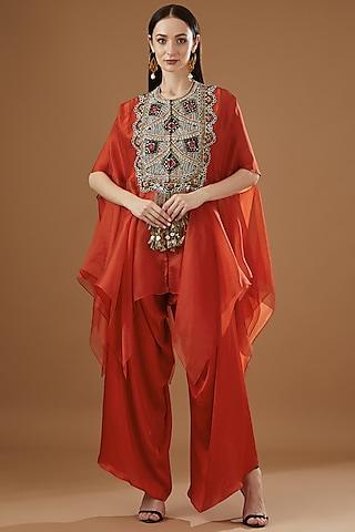 rust orange dupion embroidered cape set