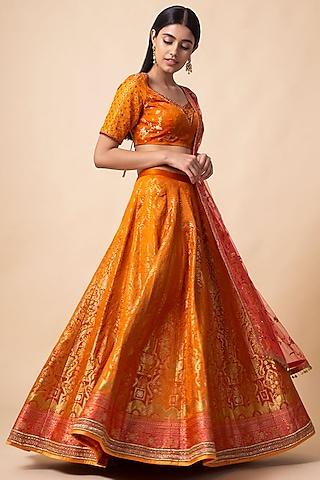 rust orange embellished lehenga set