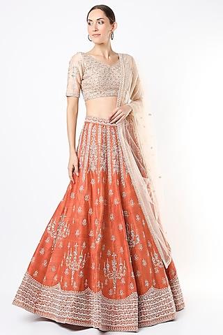 rust orange embroidered lehenga set