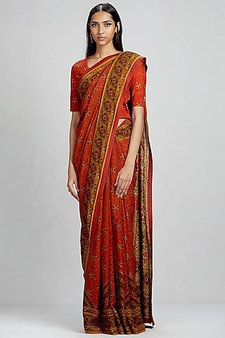 rust orange geometric printed saree