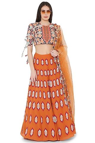 rust orange georgette lehenga set