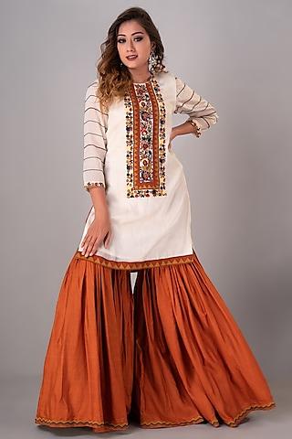 rust orange organza gharara set