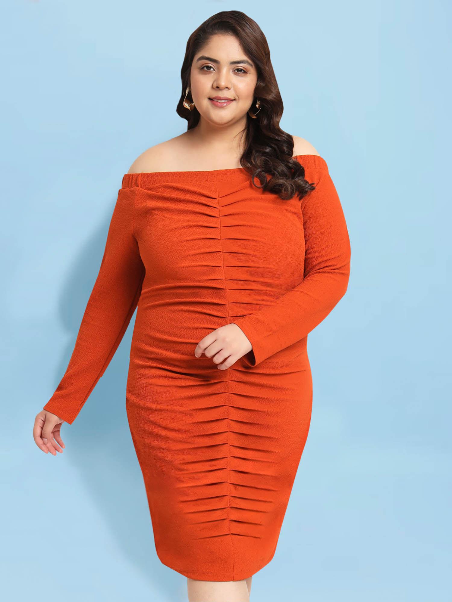 rust orange plus size off curve shoulder dress