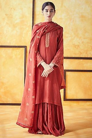 rust orange pure chanderi sharara set