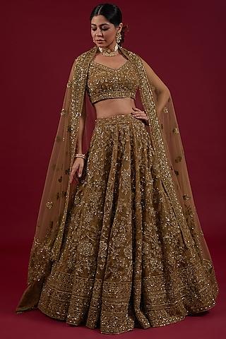 rust organza zardosi & cutdana embellished lehenga set