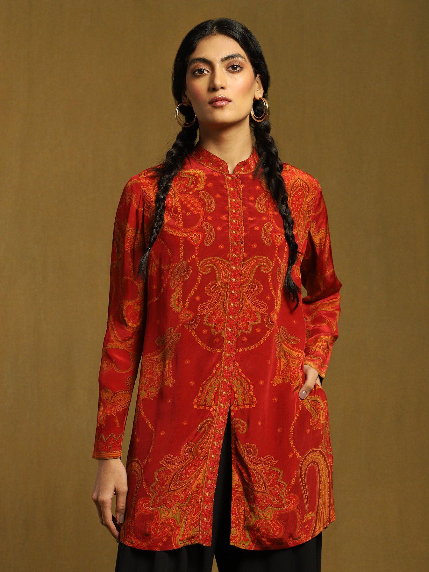 rust paisley print kurti