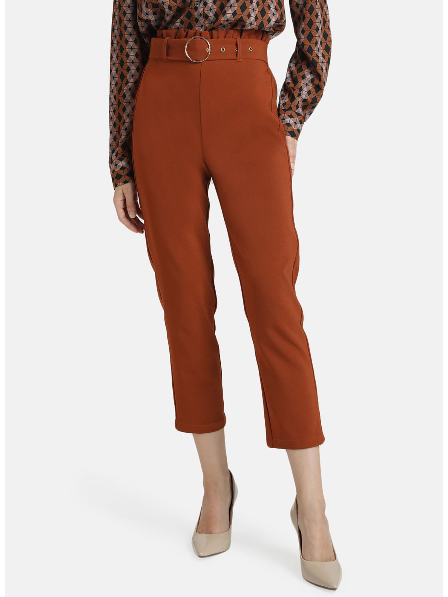 rust paper bag trouser with metal chain detail