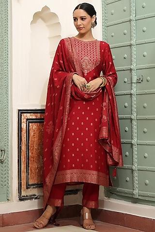 rust pashmina wool kurta set