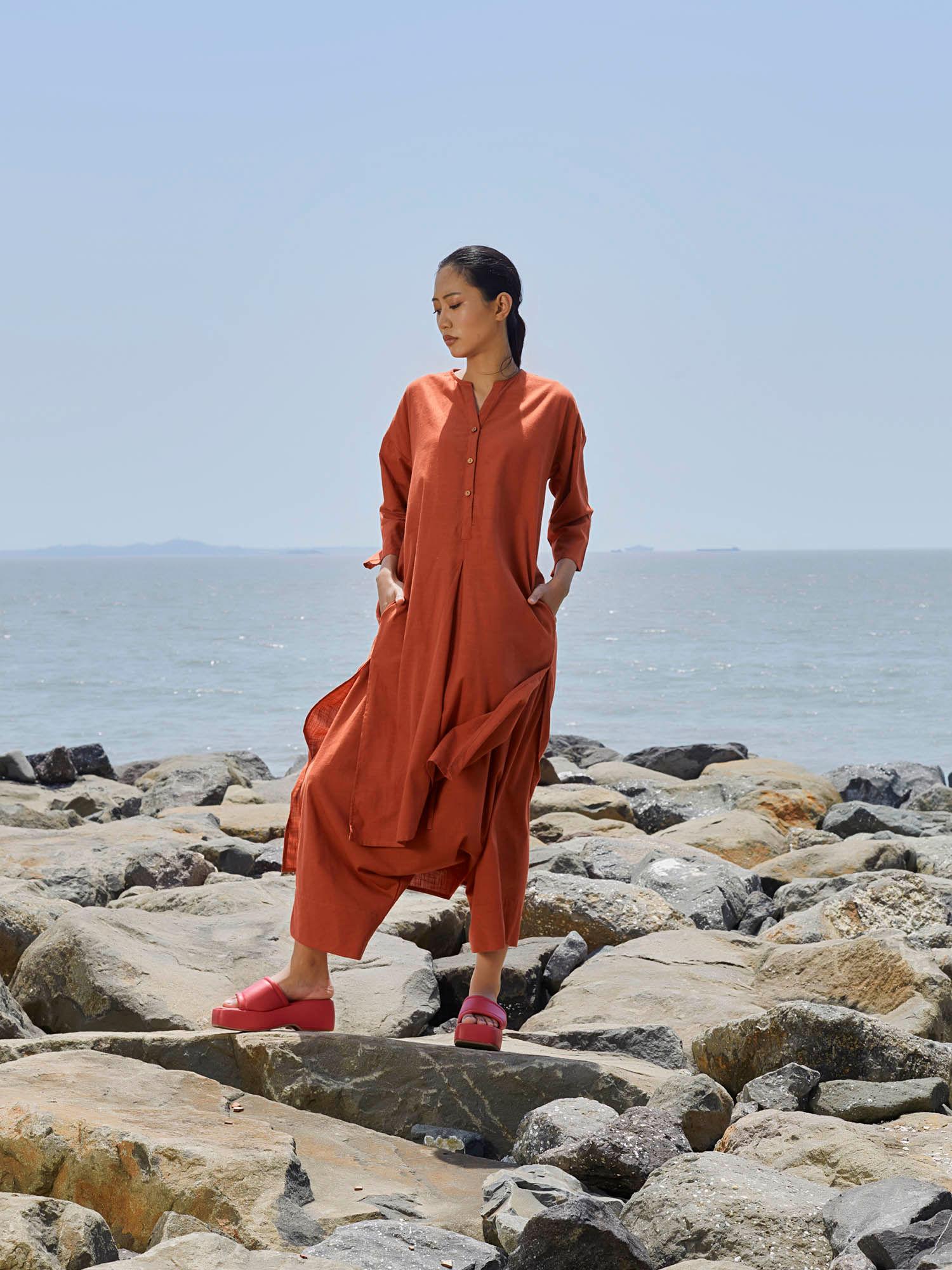 rust placket tunic set