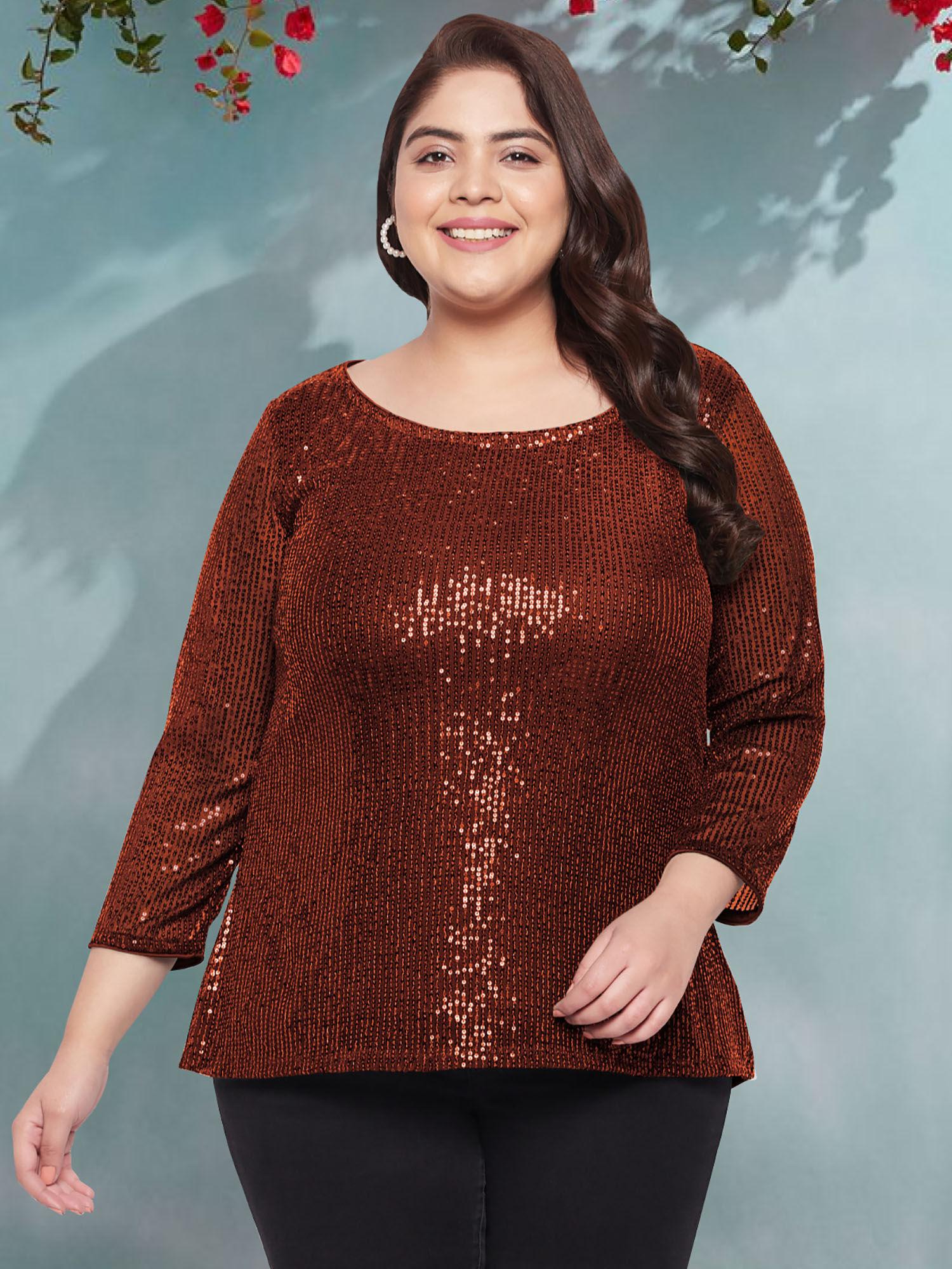 rust plus size sequin tunic curve top