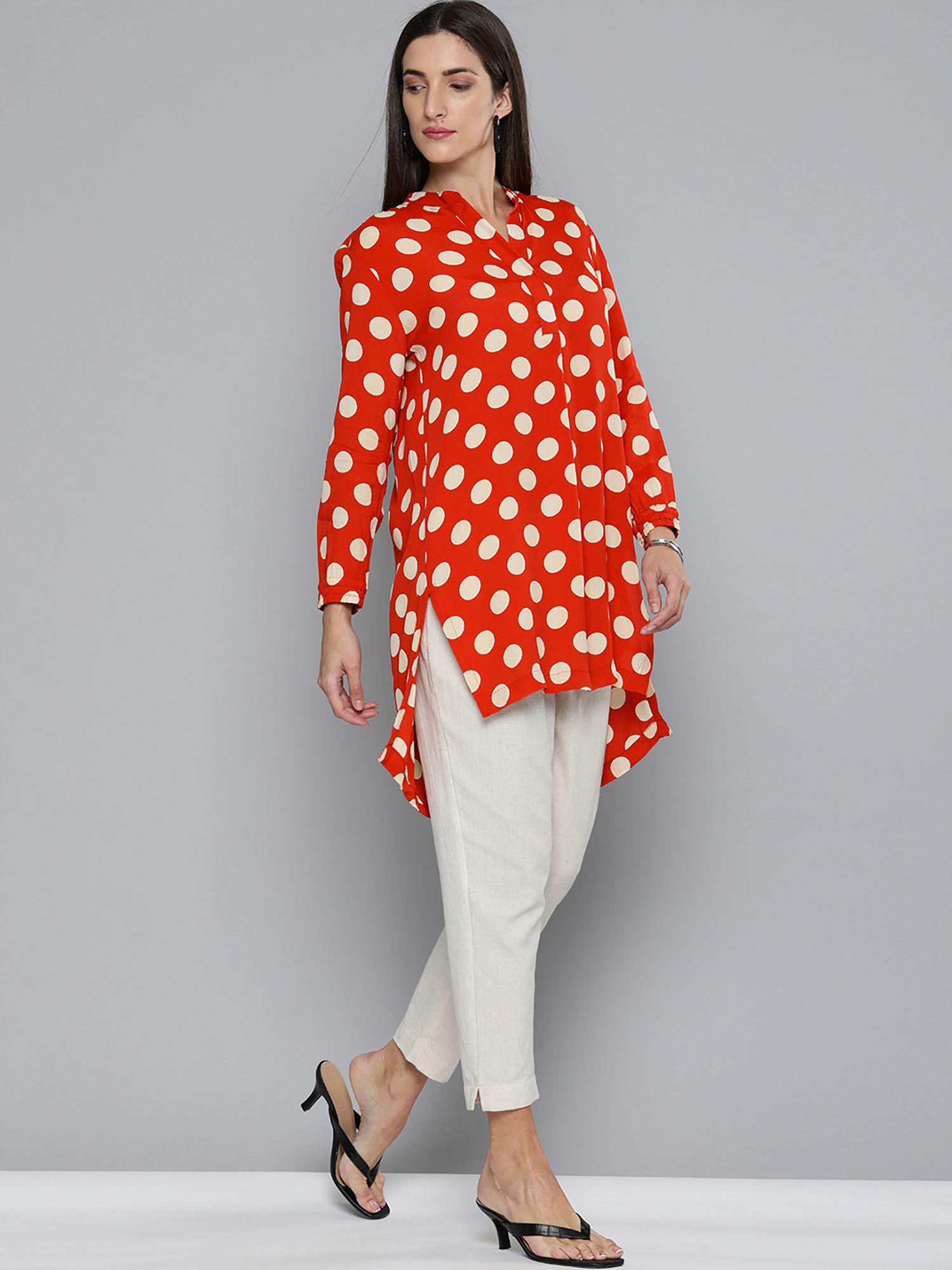 rust polka dot crepe kurta