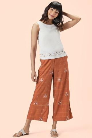 rust printed ankle-length casual women regular fit culottes