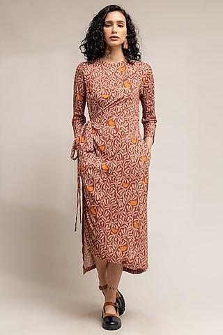 rust printed dress in modal