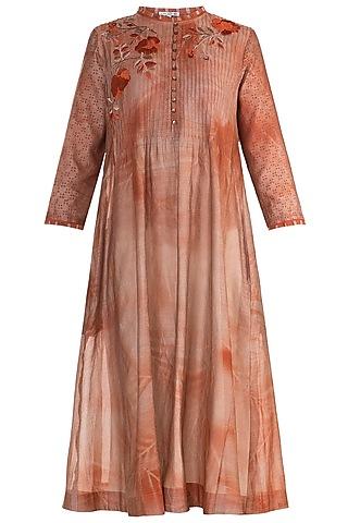 rust printed embroidered tunic