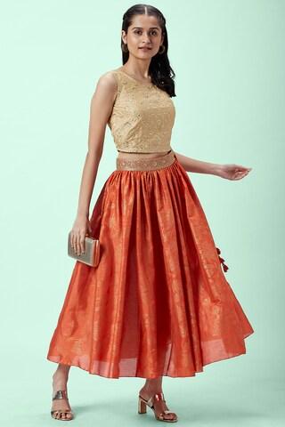 rust printed full length ethnic women regular fit skirt