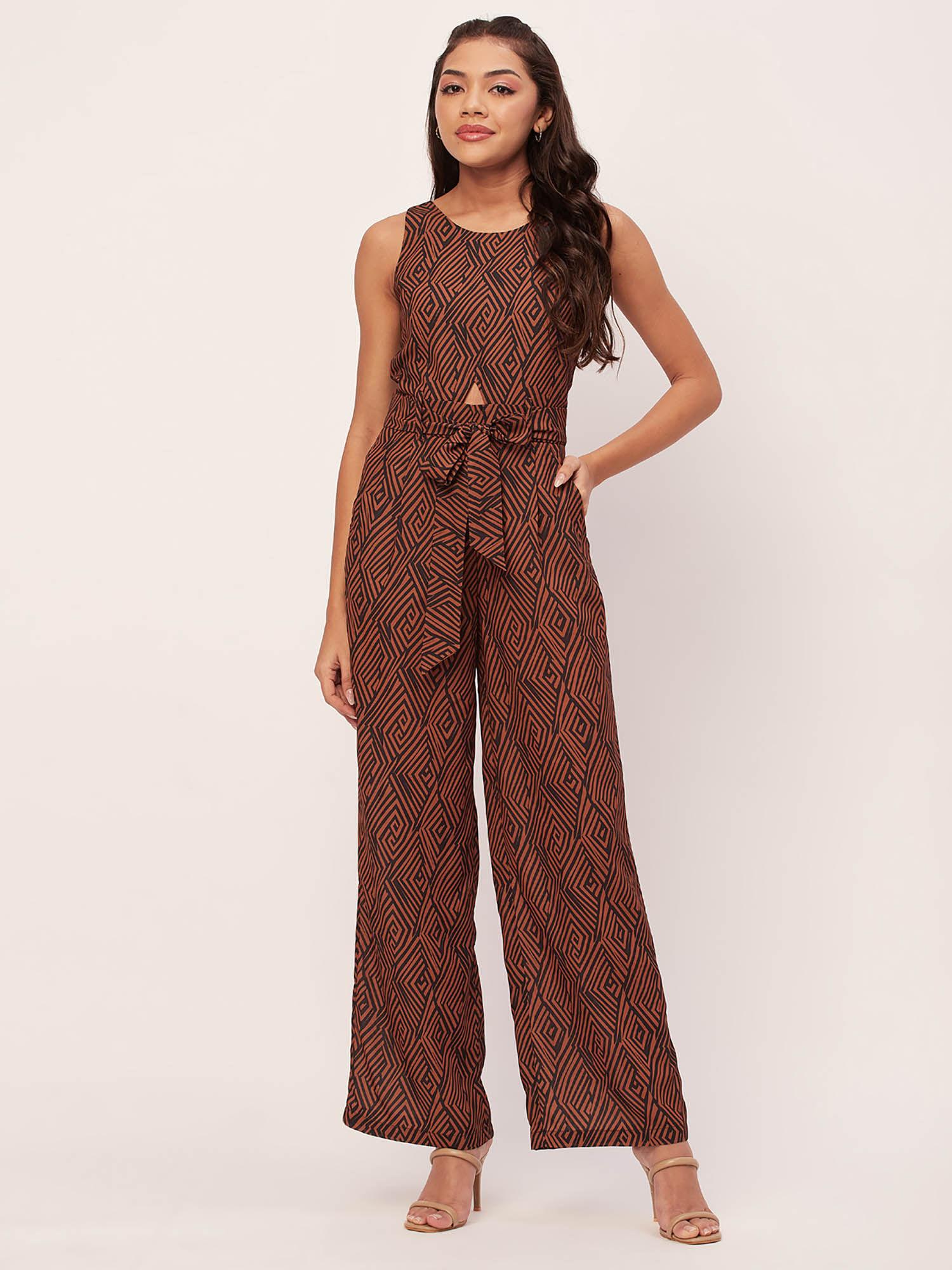 rust printed jumpsuit for women (set of 2)