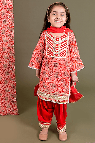 rust printed kurta set for girls