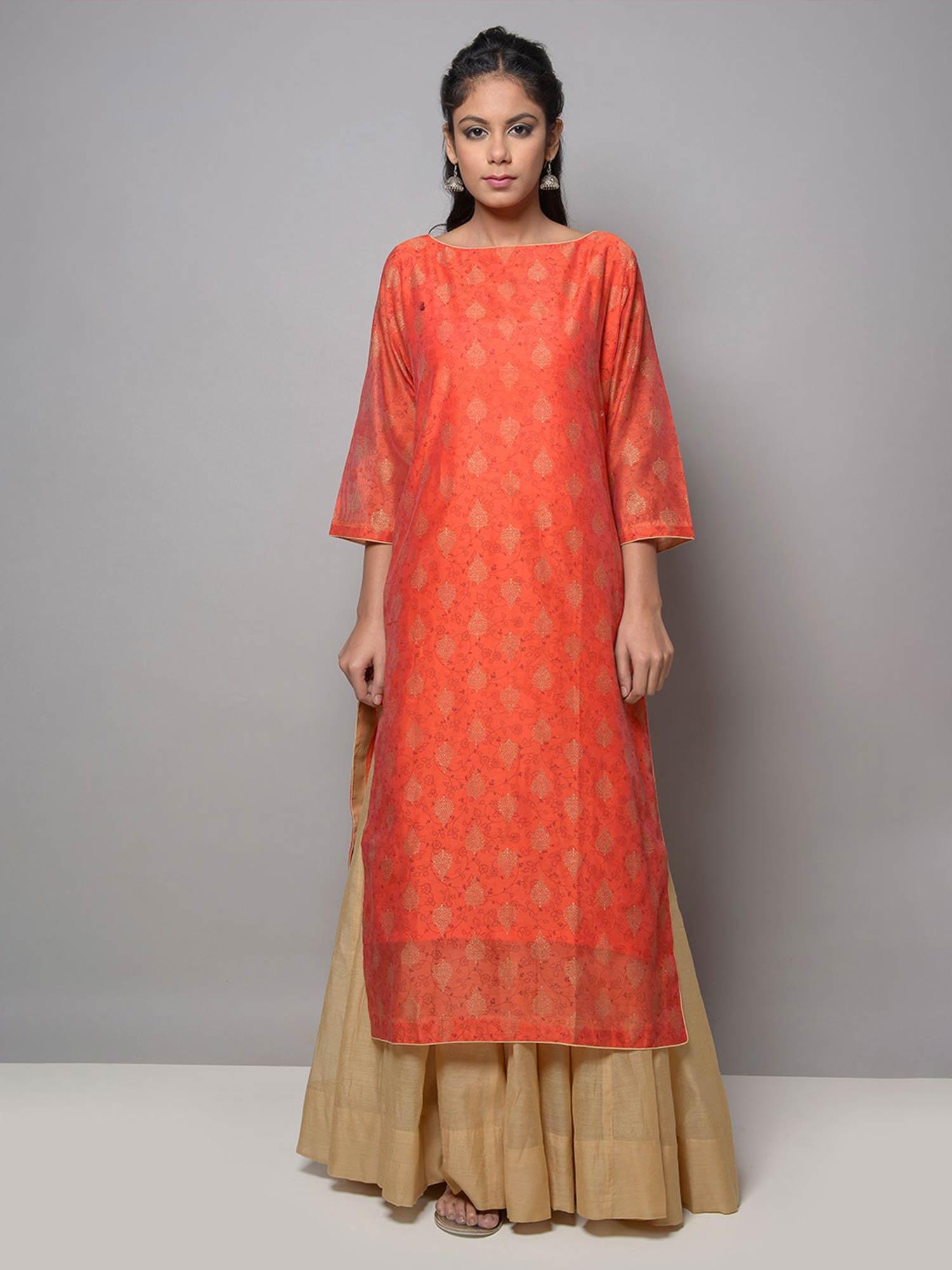 rust printed kurta