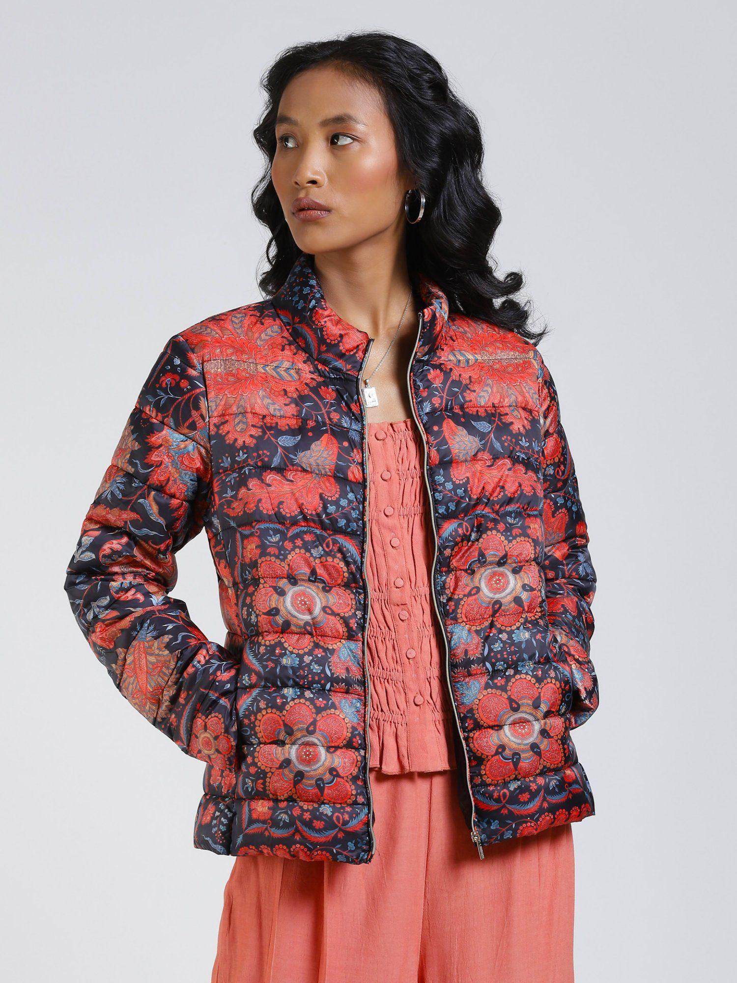 rust printed puffer jacket