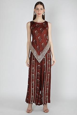 rust printed top with palazzo pants