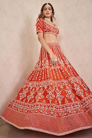 rust raw silk hand embellished lehenga set