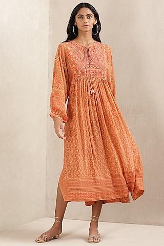 rust rayon printed dress