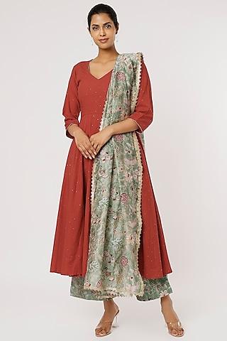 rust red cotton anarkali set