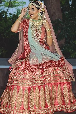 rust red embellished lehenga set