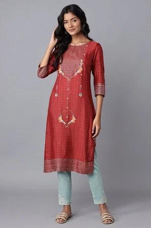 rust red floral print kurta