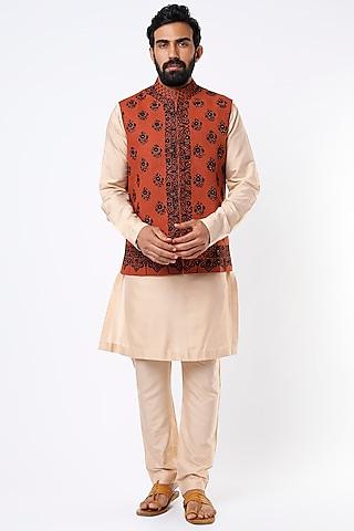 rust red linen blend bundi jacket