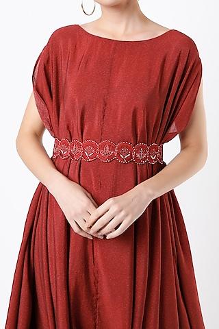 rust red printed cowl gown