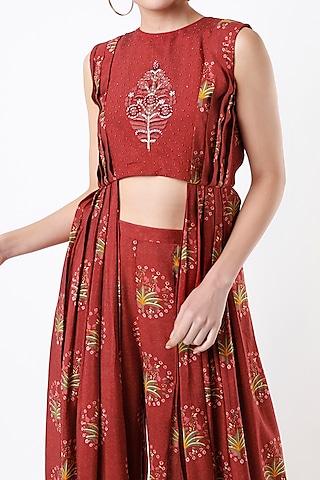 rust red printed kurta set