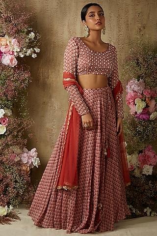 rust red printed lehenga set