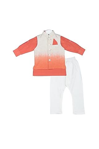 rust red shaded nehru jacket with kurta set for boys