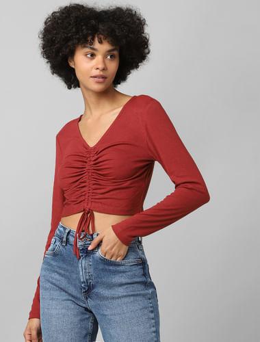 rust ruched ribbed crop top