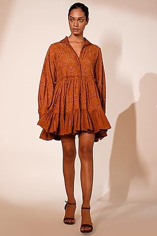 rust schiffli mini dress