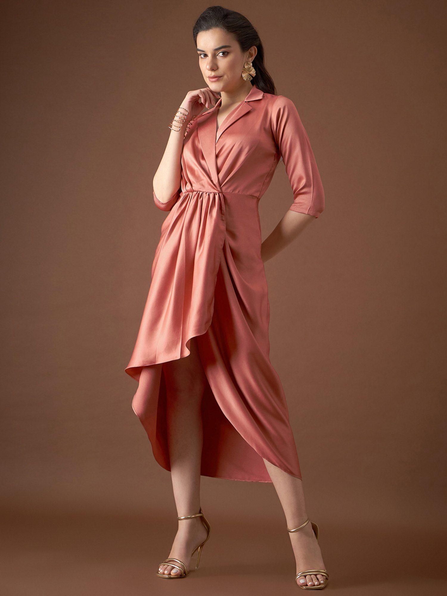 rust shirt dress with front drape