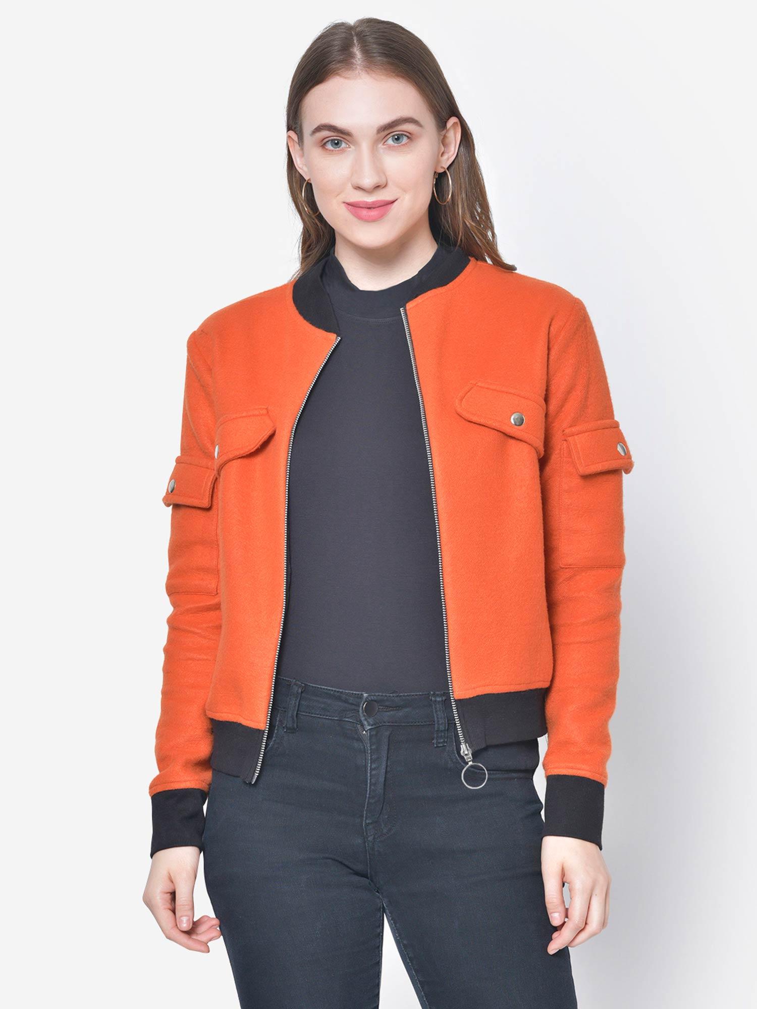 rust short woolen jacket