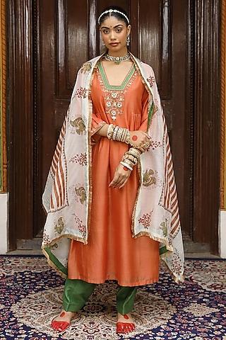 rust silk chanderi zardosi & bead work kurta set