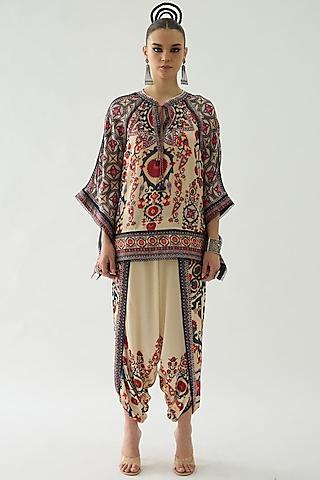 rust silk printed poncho