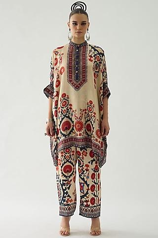 rust silk printed tunic set