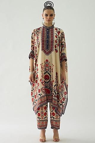 rust silk printed tunic set