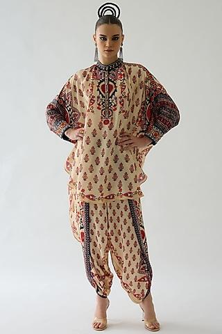 rust silk printed tunic set