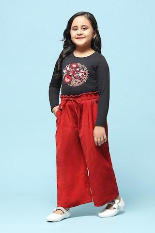 rust solid ankle-length casual girls straight fit pants