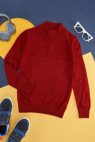 rust solid casual full sleeves high neck boys regular fit sweater